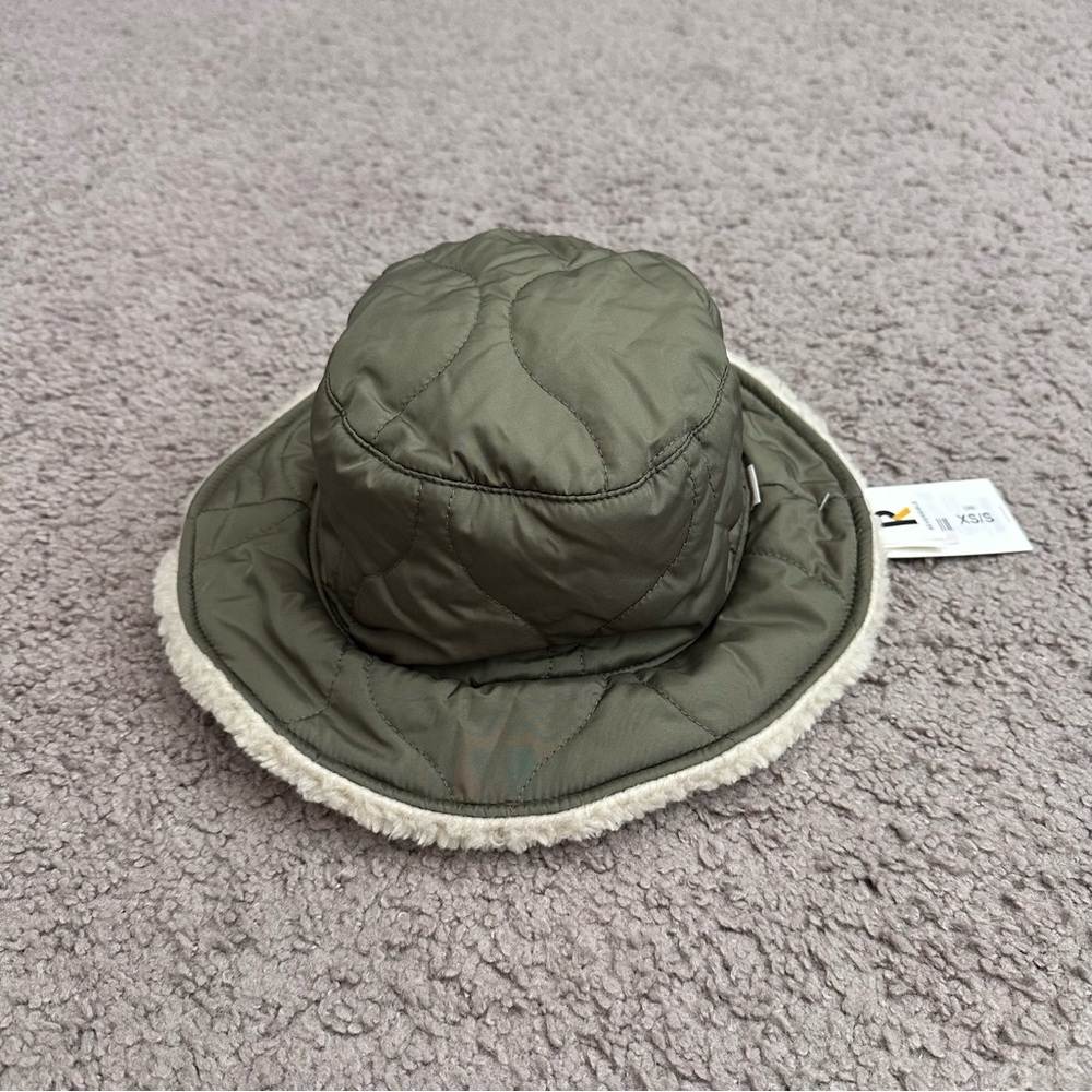 Brixton Petra Sherpa Reversible Bucket Hat Military Olive/Dove Womens XS/S